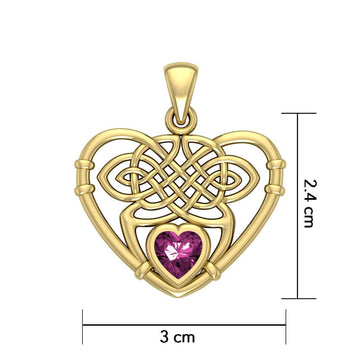 Celtic Heart Solid Gold Pendant with Gemstone GPD4665 - Jewelry